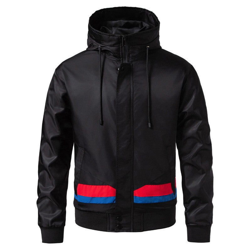 Herren Kapuzen-Bomberjacke im urbanen Retro‑Look mit Kontraststreifen, windabweisender Außenlage und Rippbündchen Drune