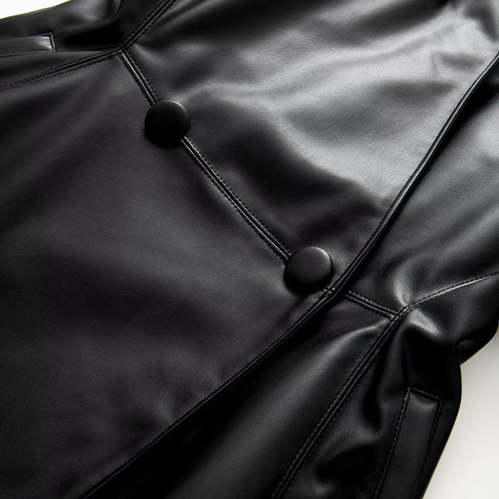 Damen Kunstleder-Blazer im Oversize-Schnitt mit Wickeloptik und taillierten Zierknöpfen Drune