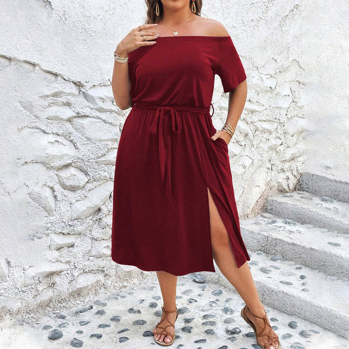 Damen Off-Shoulder Maxikleid mit eleganter Drapierung und seitlichem Schlitz Drune