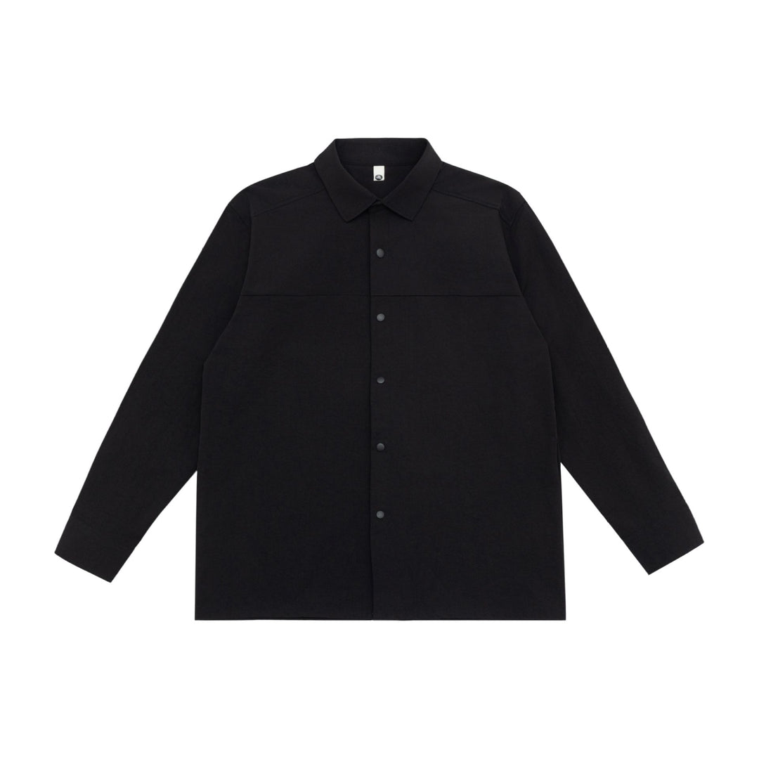Unisex Longline-Hemdjacke im Boxy-Schnitt aus schwerer Sweatqualität mit verdeckter Druckknopfleiste Drune