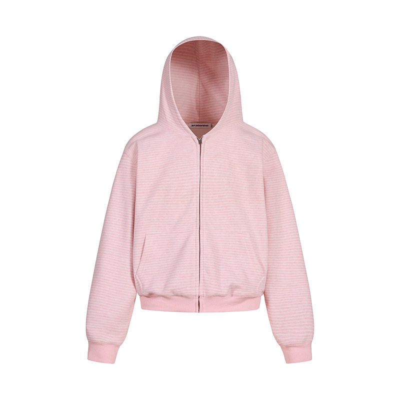 Damen Kurz geschnittene Kapuzen-Sweatjacke mit kurzem Bund, Streifenstruktur und Reißverschluss Drune