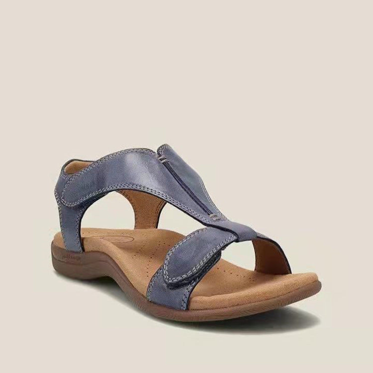 Damen Bequeme Flache Sandalen mit ergonomischem Kork‑Komfortfußbett und Klettverschluss Drune