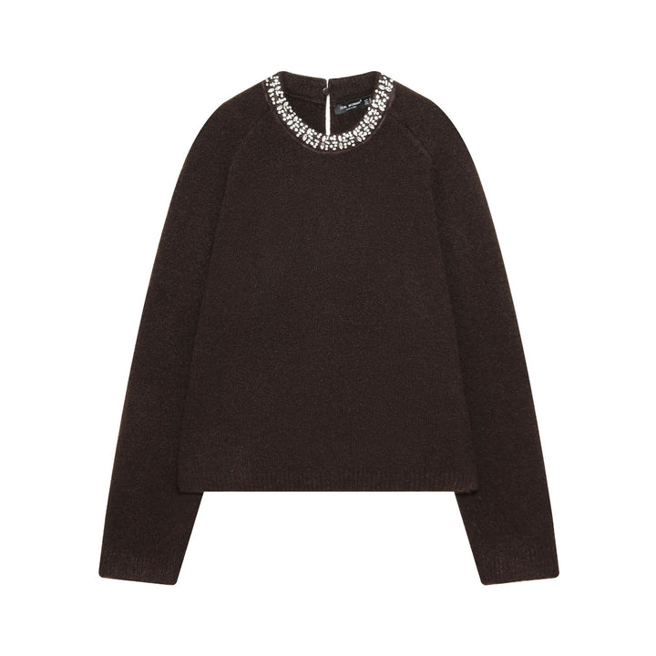 Damen nan cropped Strickpullover mit Schmuckkragen und Raglanärmeln Drune
