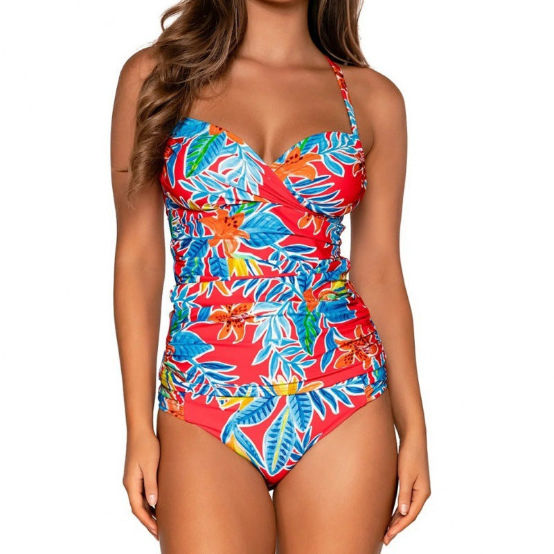 Damen Einteiliger Badeanzug mit floralem Wickeldesign und verstellbaren Trägern Drune