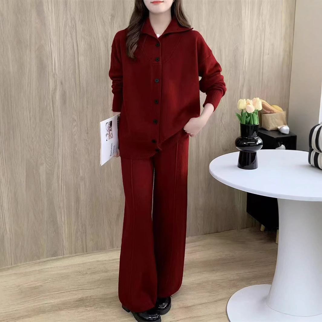 Damen Strickensemble mit hohem Kragen und knöpfbarem Design Drune