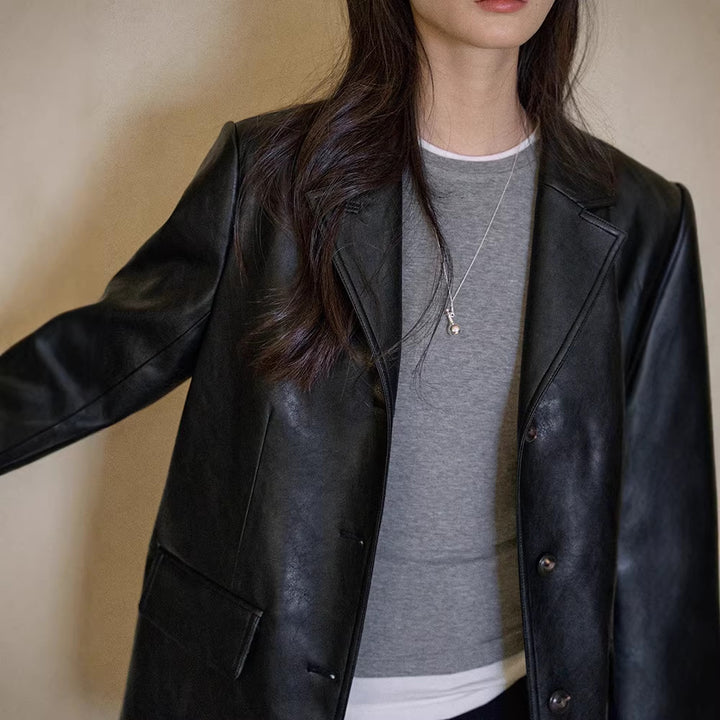 Damen Modischer Lederblazer Drune
