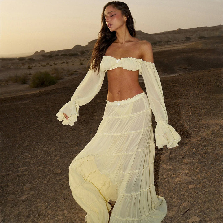 Damen luftiges Strandkleid mit Rüschen Drune