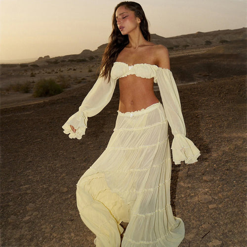 Damen luftiges Strandkleid mit Rüschen Drune