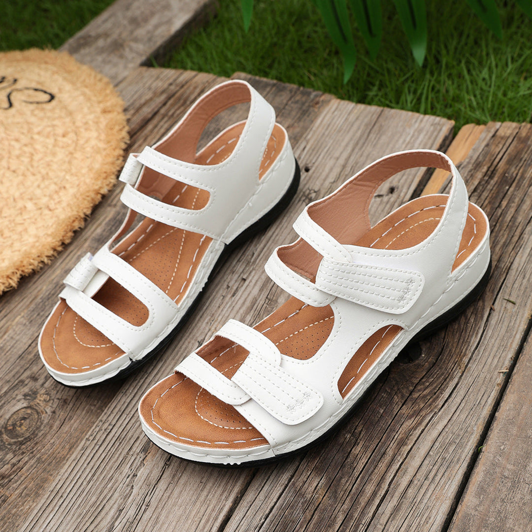 Damen bequeme Sandalen mit verstellbaren Klettverschlüssen und komfortablem Fußbett Drune