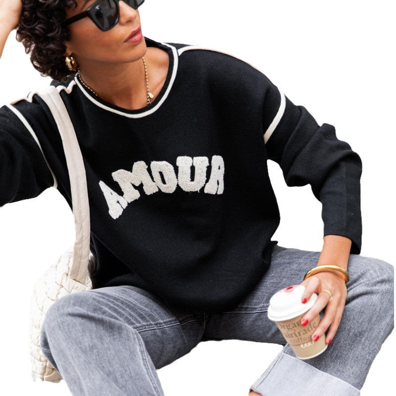 Damen lässiger Sweatshirt mit auffälligem Schriftzug Drune