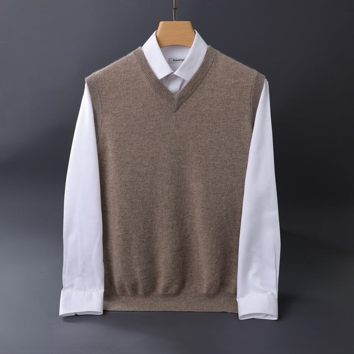 Herren Feine V‑Ausschnitt Strickweste aus Merino‑Blend mit geripptem Saum Drune