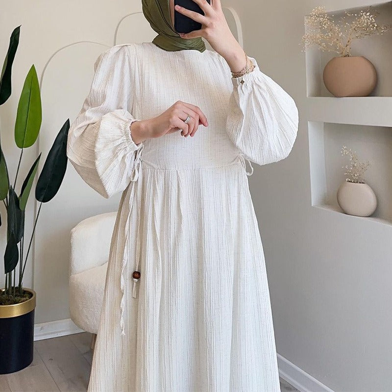 Damen Maxikleid mit elegantem Falten-Design und langen Puffärmeln Drune