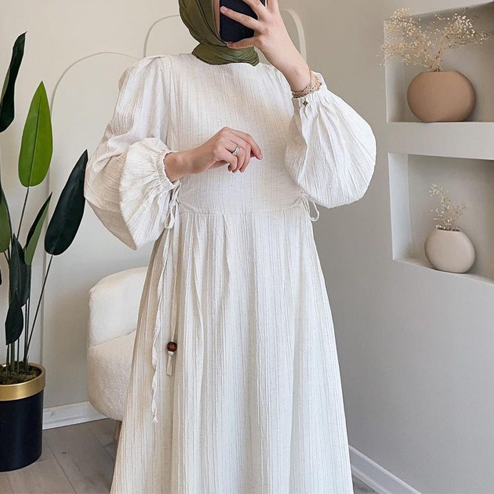 Damen Maxikleid mit elegantem Falten-Design und langen Puffärmeln Drune
