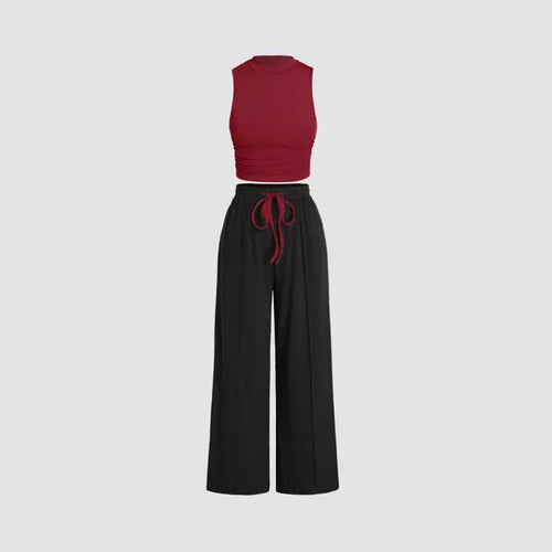 Damen lässiges Oberteil und weit geschnittene Hose Set Drune