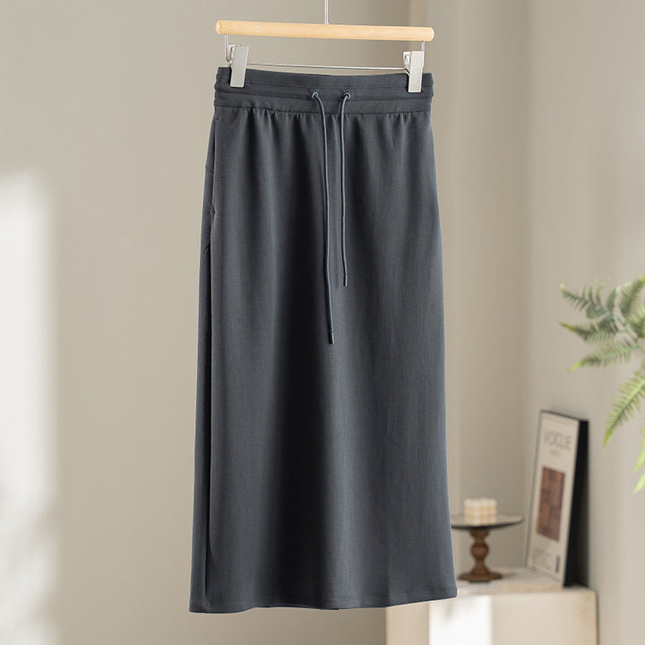 Damen Jersey-Midirock mit elastischem Tunnelzugbund und geradem Fall Drune
