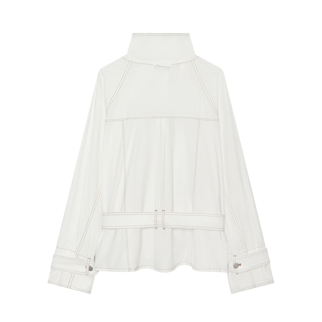 Damen Cropped Utility‑Jacke mit Stehkragen, Taillenband und sichtbaren Ziernähten Drune