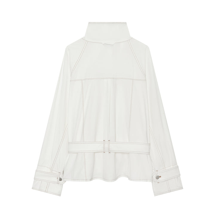 Damen Cropped Utility‑Jacke mit Stehkragen, Taillenband und sichtbaren Ziernähten Drune