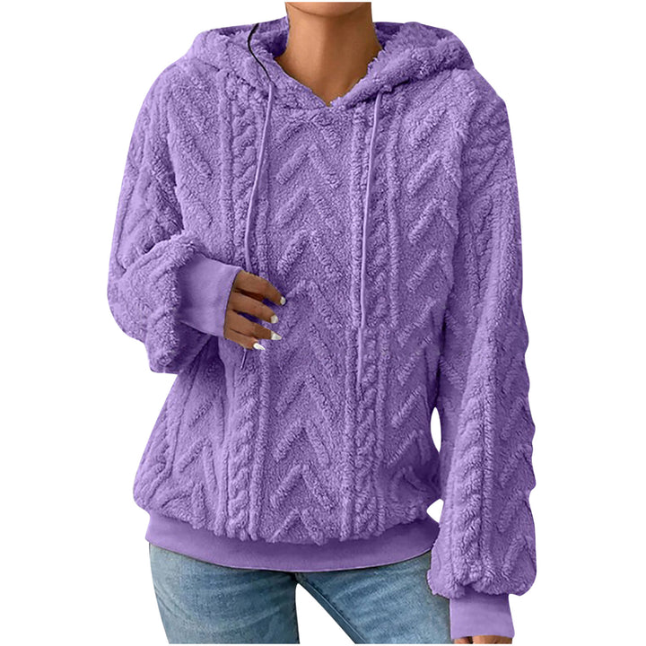 Damen nan kuscheliger Kapuzenpullover mit Zopfmuster Eingrifftaschen und Rippbündchen Drune