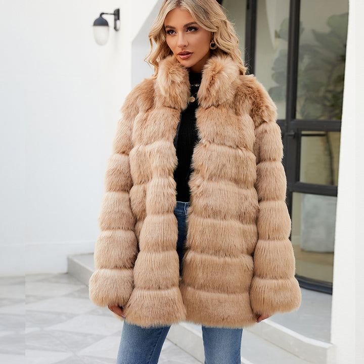 Damen Luxuriöse Kunstpelzjacke mit lockeren Ärmeln und voluminösem Schnitt Drune