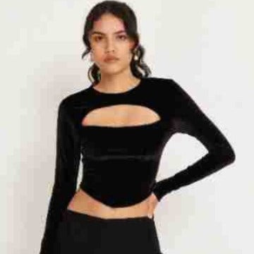 Damen Cropped Langarmoberteil mit innovativem Cut-Out-Design Drune