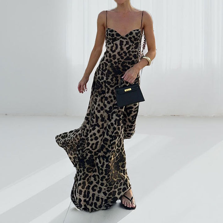 Damen Maxikleid mit tiefem Ausschnitt und elegantem Leoprint Drune