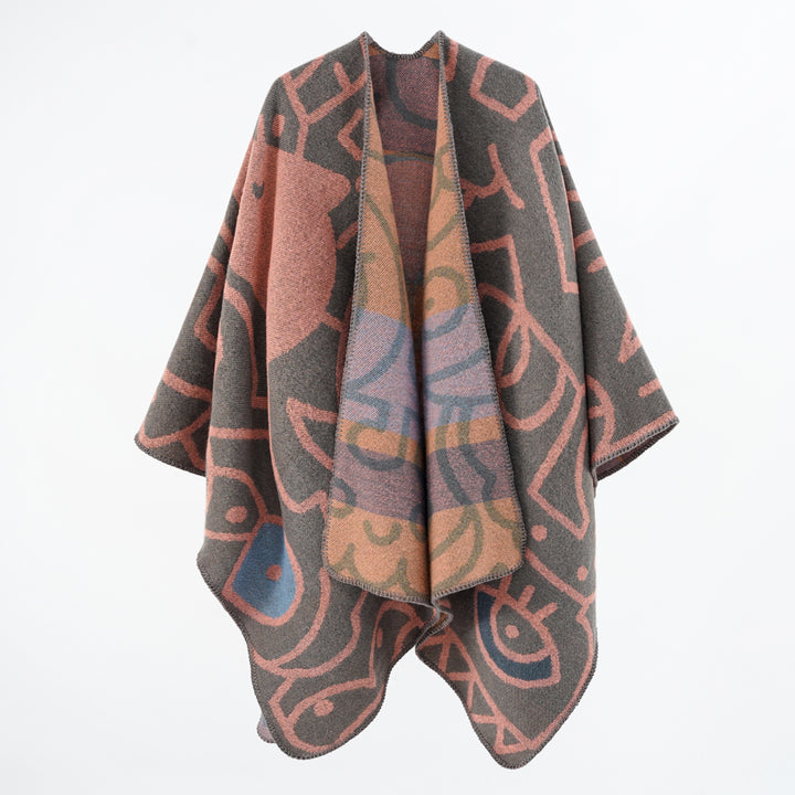 Damen Reversibler Strickponcho im Kuschel‑Umhang mit grafischem Jacquard Drune