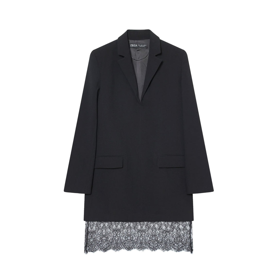 Damen nan taillierter Longblazer mit spitzensaum und Pattentaschen Drune