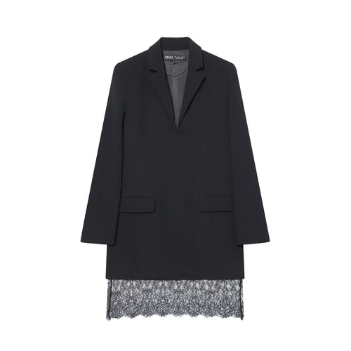 Damen nan taillierter Longblazer mit spitzensaum und Pattentaschen Drune