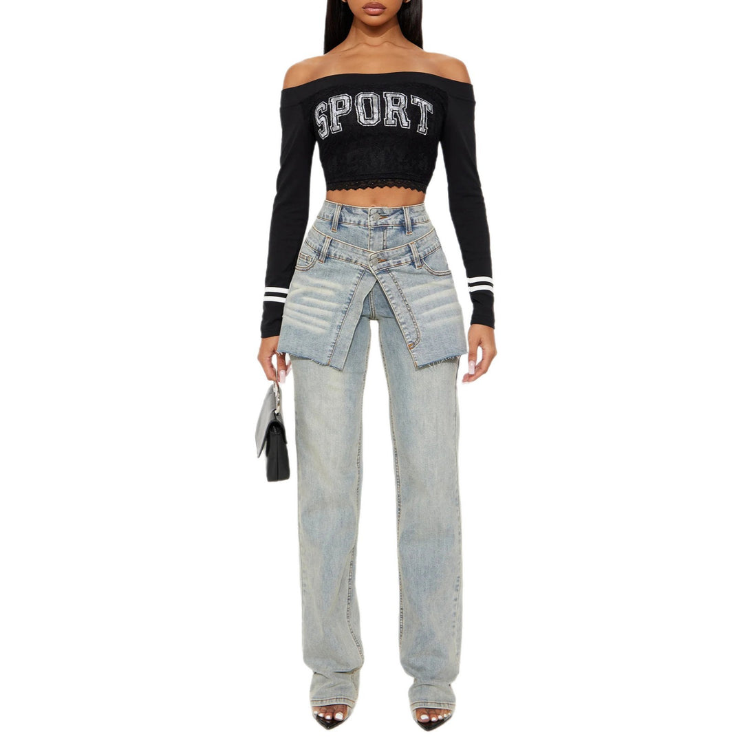 Damen Designer Jeans mit asymmetrischem Schnitt Drune