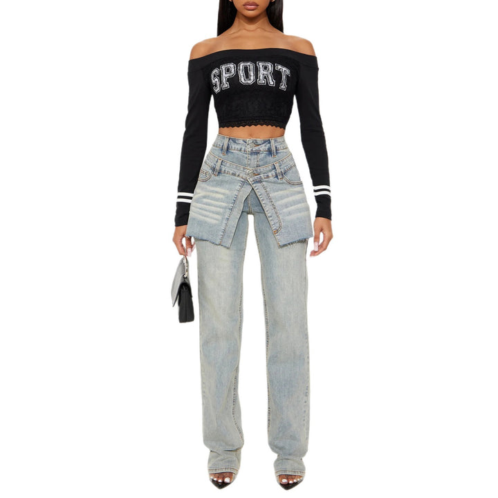 Damen Designer Jeans mit asymmetrischem Schnitt Drune