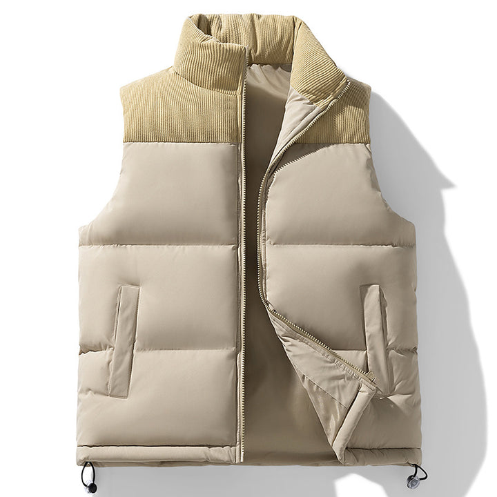 Unisex Gepolsterte Steppweste mit Cordbesatz, hohem Stehkragen und verstellbarem Kordelzug Drune