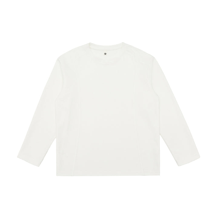 Damen Feines Baumwoll-Langarmshirt mit geradem Saum und Ziernaht-Detail Drune