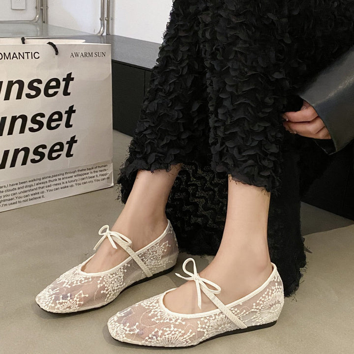 Damen Ballerinas mit zartem Spitzen-Design und eleganter Schleifenverzierung Drune