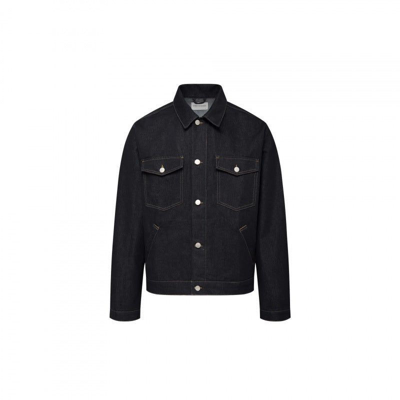 Unisex Zeitlose Boxy-Denimjacke im Worker-Look mit Pattentaschen und Metallknopfleiste Drune