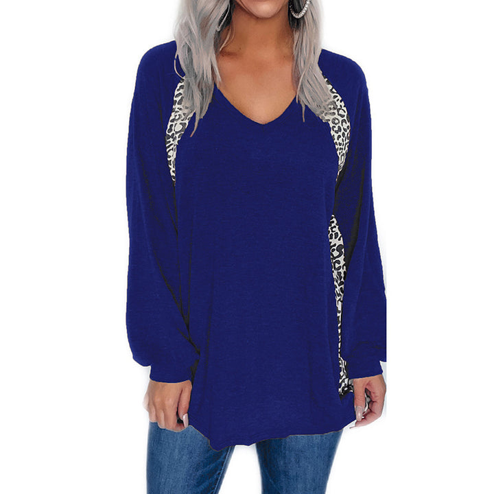 Damen Oversize V-Ausschnitt Langarm-Tunik mit Leo-Seiteneinsätzen und lässiger Silhouette Drune