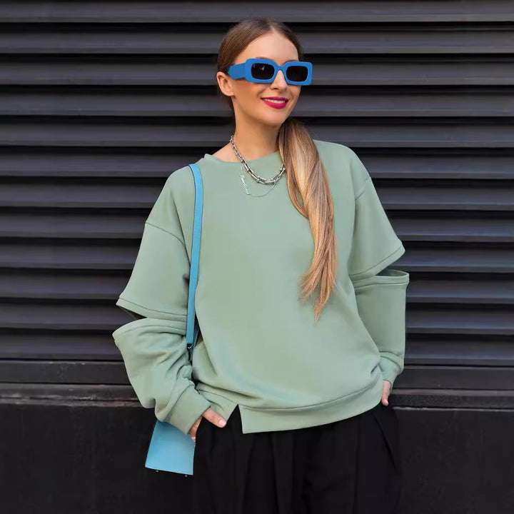 Damen Oversized Sweatshirt mit Layer-Ärmeln und seitlichem Schlitz Drune
