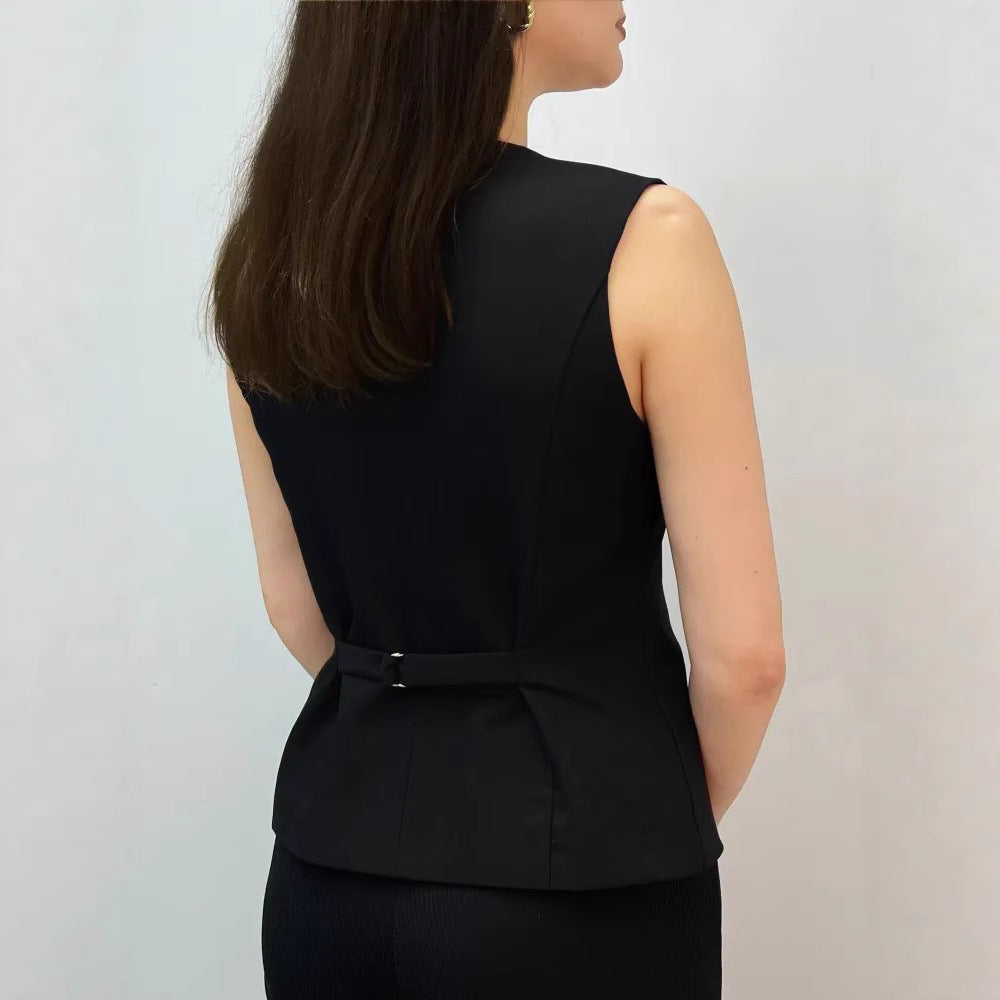 Damen Weste mit elegantem V-Ausschnitt und dekorativen Knöpfen Drune