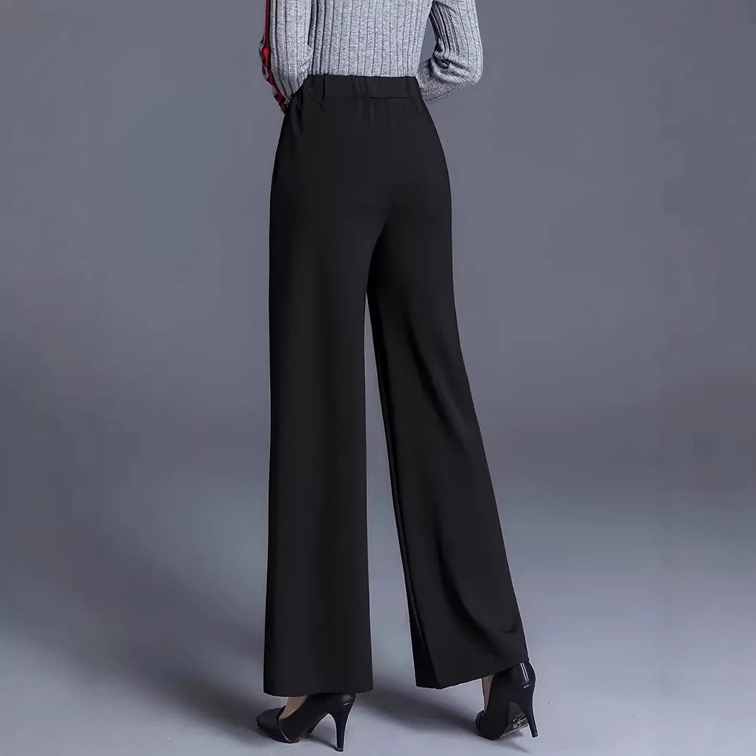 Damen Elegante hochtaillierte Palazzo-Hose mit Bügelfalte und weitem Bein Drune
