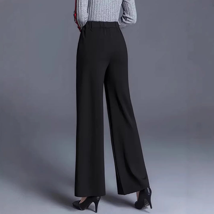 Damen Elegante hochtaillierte Palazzo-Hose mit Bügelfalte und weitem Bein Drune