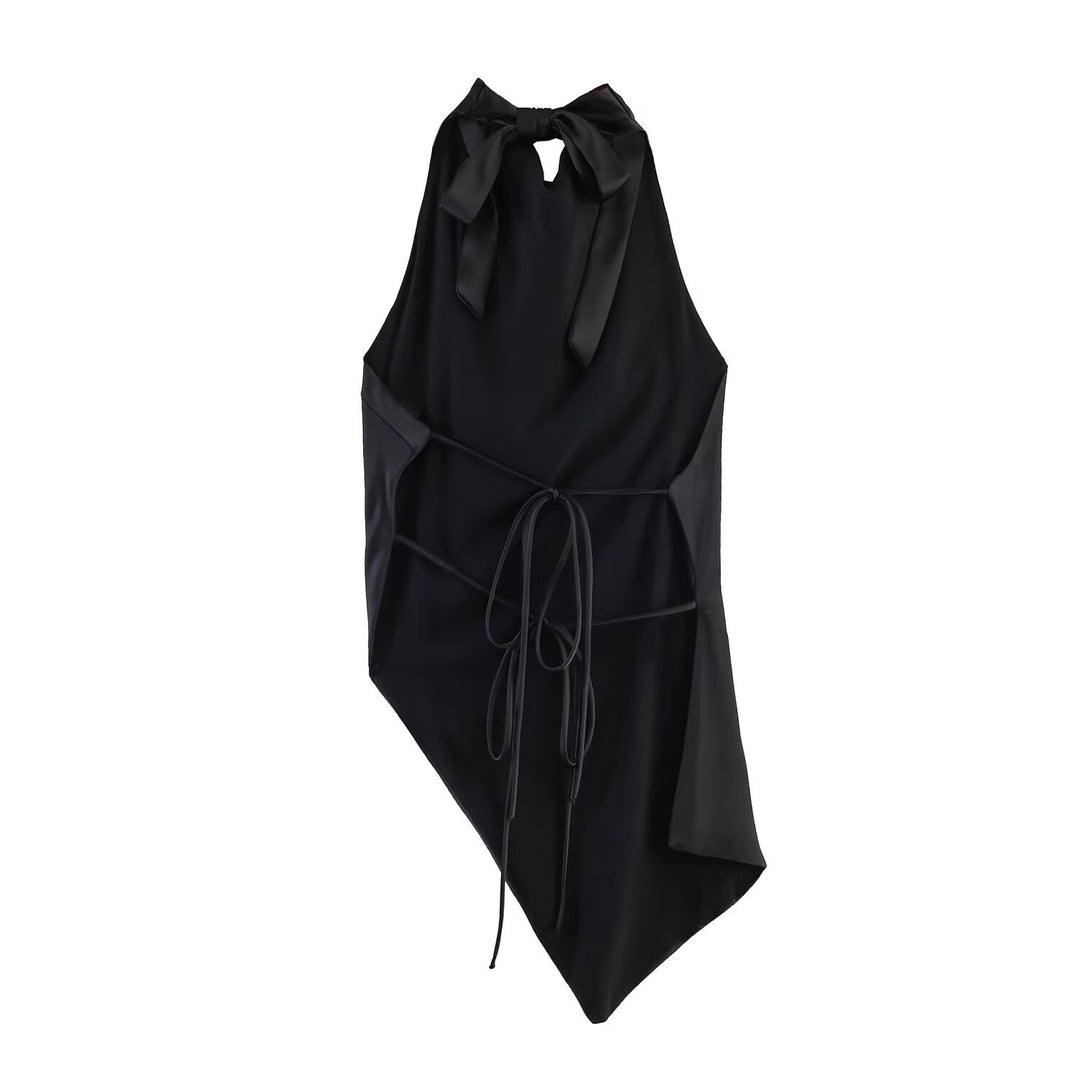 Damen elegantes Haltertop mit einzigartigem asymmetrischem Schnitt und dekorativem Knoten Drune