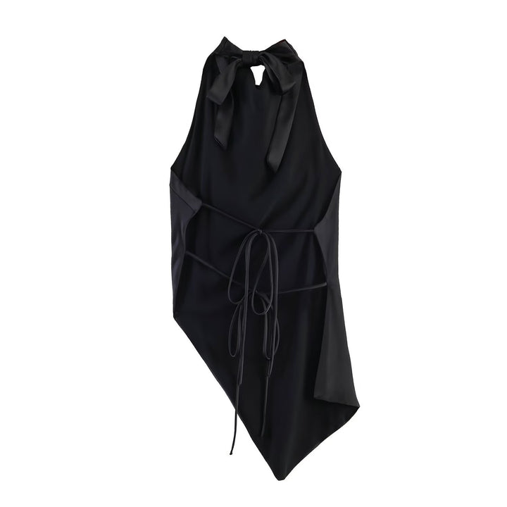 Damen elegantes Haltertop mit einzigartigem asymmetrischem Schnitt und dekorativem Knoten Drune