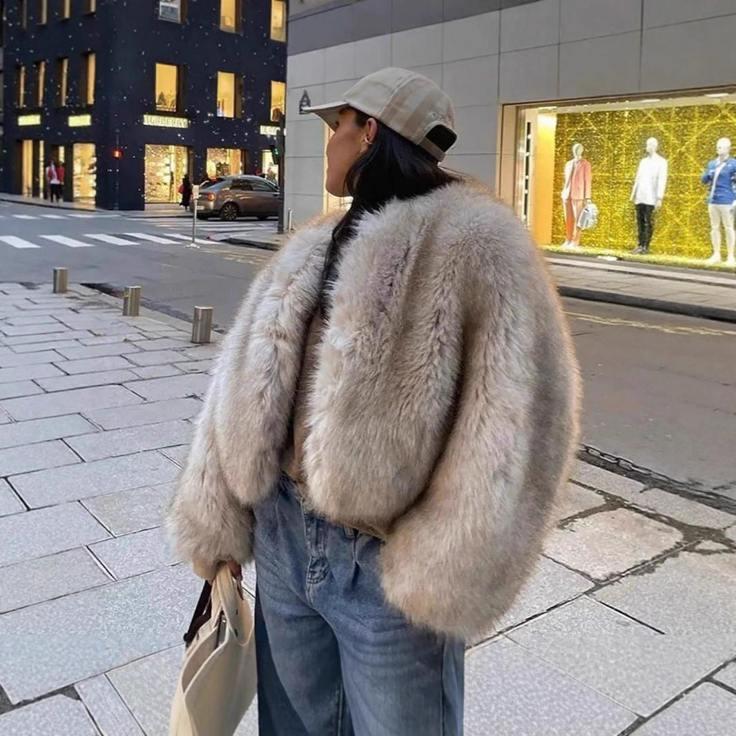 Damen Kurzjacke aus luxuriösem Hochflor‑Faux‑Fur mit kastiger Silhouette und voluminösen Ärmeln Drune