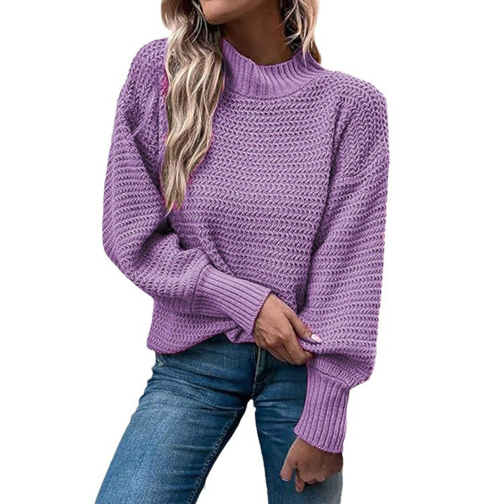 Damen Grobstrickpullover mit hohem Kragen und ballonförmigen Ärmeln Drune