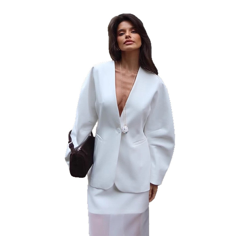 Damen elegante Blazerjacke mit dramatischen Puffärmeln Drune