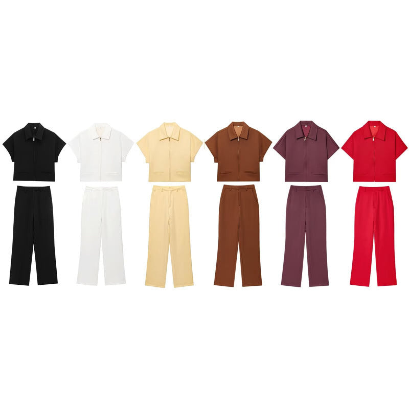 Damen Weite High‑Waist Stoffhose mit Bügelfalte und geradem Bein Drune