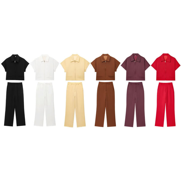 Damen Weite High‑Waist Stoffhose mit Bügelfalte und geradem Bein Drune