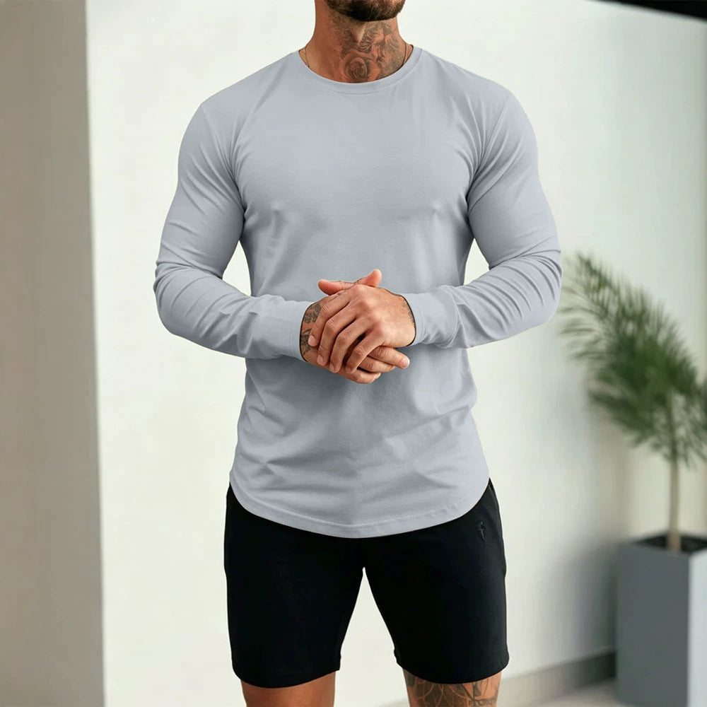 Herren Enganliegendes Langarm-Shirt aus Baumwollstretch mit Rundhals Drune