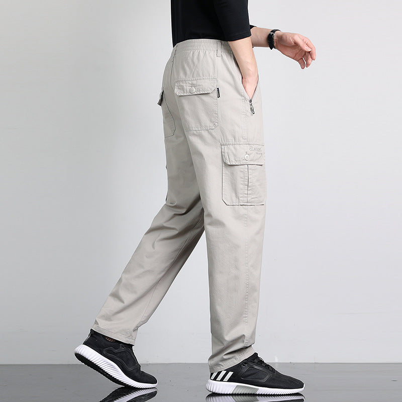 Herren Lockere Cargohose mit elastischem Bund, Multifach‑Taschen & geradem Bein Drune