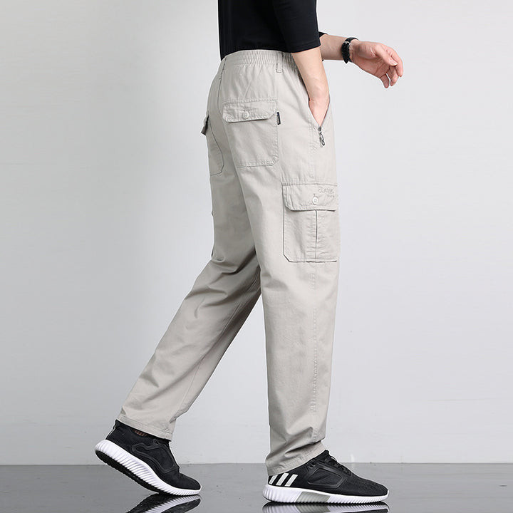 Herren Lockere Cargohose mit elastischem Bund, Multifach‑Taschen & geradem Bein Drune