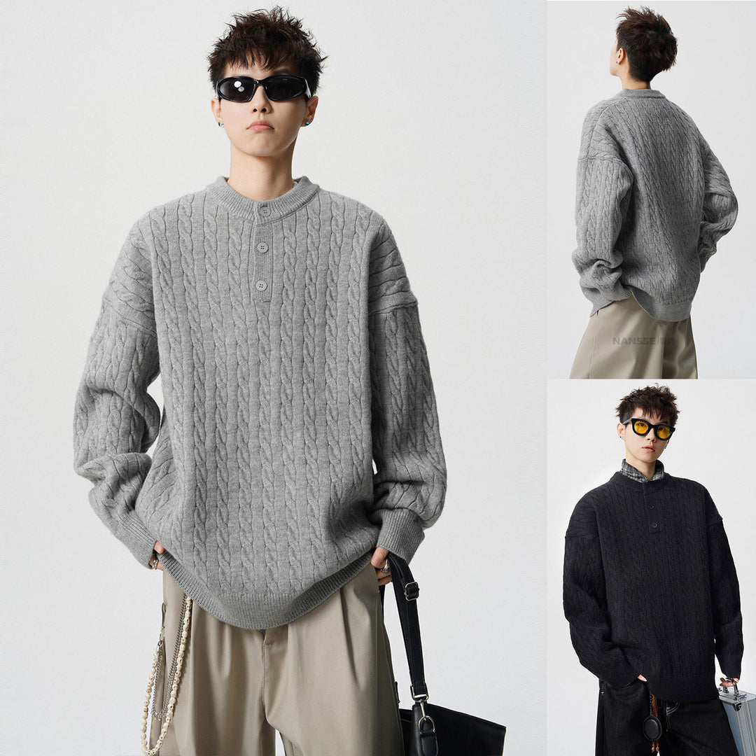 Herren Grobstrickpullover mit Knopfleiste Drune